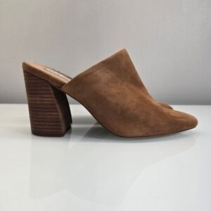 Steve Madden Suede Pointed Toe Mules 7.5 Nevada Cognac Brown Block Heel Slip On